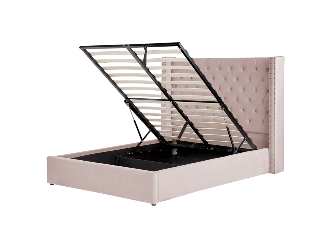 Cama con almacenaje BELIANI Lubbon de Terciopelo Plateado 170x217x144
