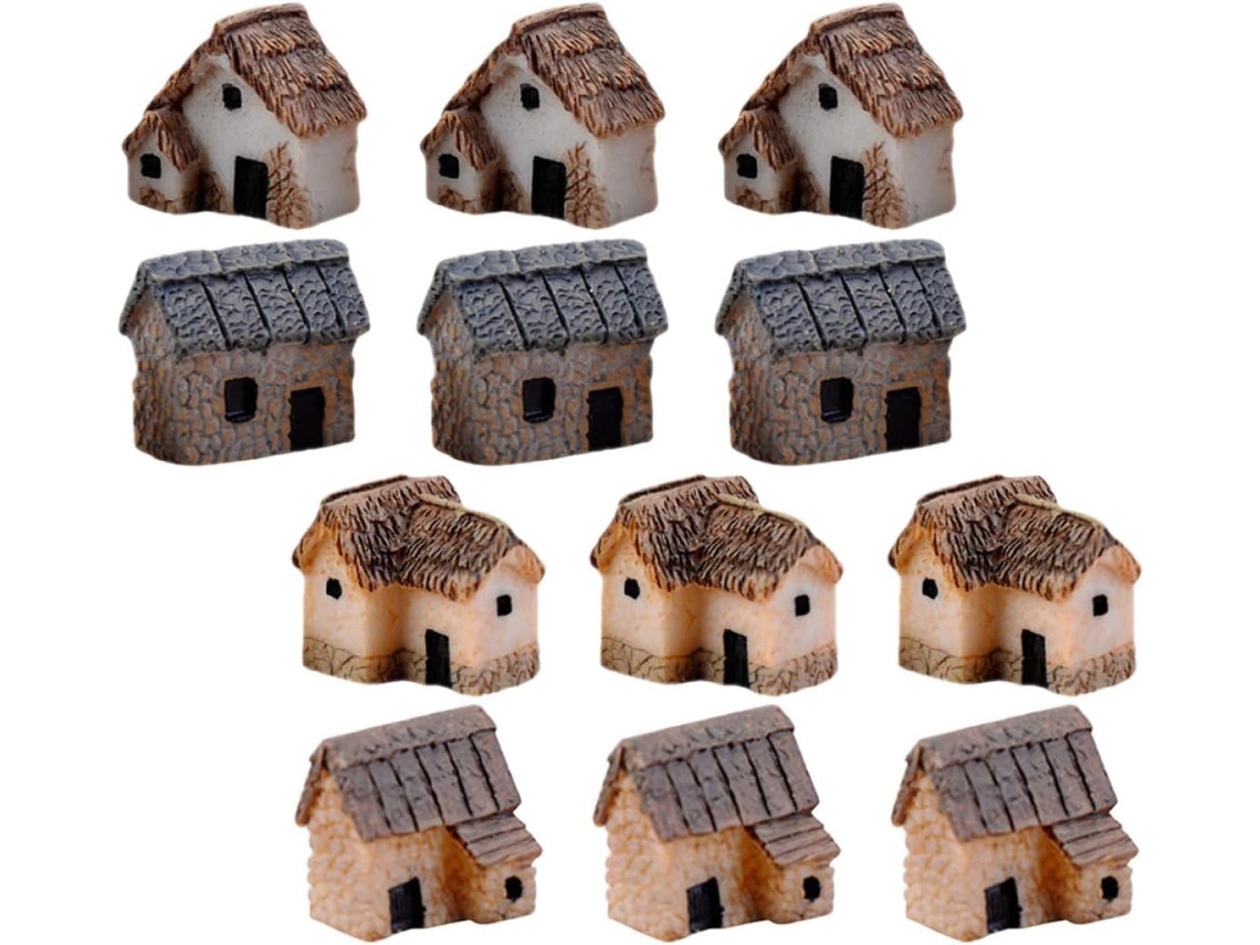 12 Casitas Resina Miniatura Decoración Jardín Adornos Micro Paisajes Diseño Creativo Posibilidades Bricolaje