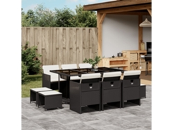 Juego de comedor de jardín de 11 piezas con cojines de mimbre negros de DKD Home Decor