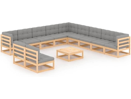 Conjunto 12 de muebles de jardín VIDAXL y cojines madera maciza pino