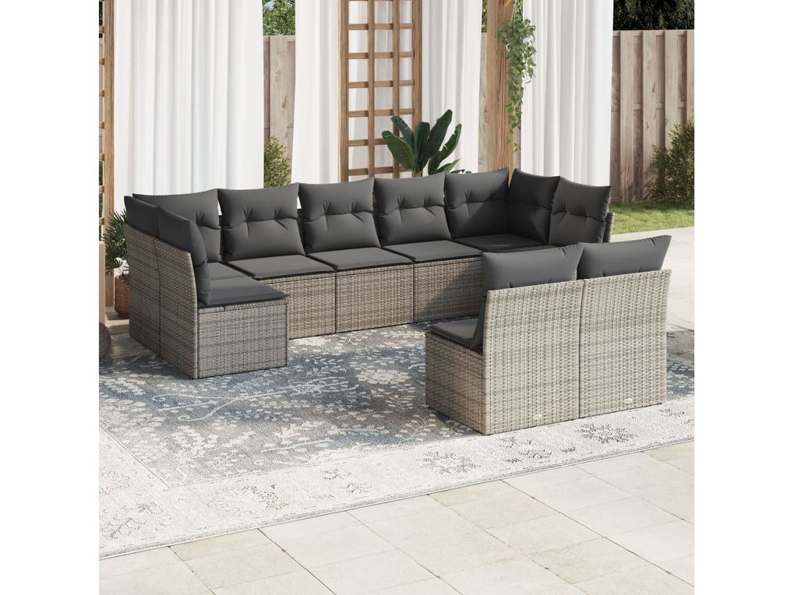 Conjunto de sofá de jardín de 9 piezas con cojines de mimbre gris de DKD Home Decor