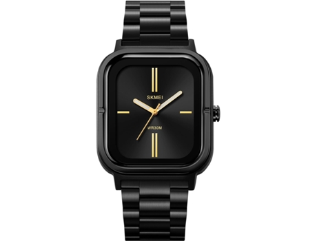 VEANXIN Reloj de pulsera cuadrado resistente al agua de acero inoxidable fácil de leer para hombre-negro plata