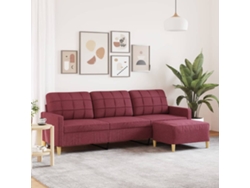 Sofá De 3 Plazas | Sofá De Salón | Sofá De Descanso Con Taburete De Tela Rojo Tinto 210 Cm