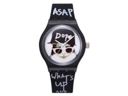 Reloj Casual Para Mujer Con Bonito Estampado Navideño, Correa De Cuero, Analógico, Azul Cielo.