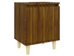 Mesita de Noche Patas de Madera 40X30X50 Cm Roble Marrón