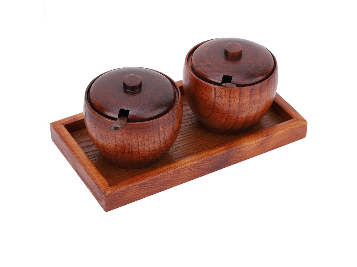 Caja de madera para condimentos, salero y especiero con 2 piezas, ideal para la cocina.