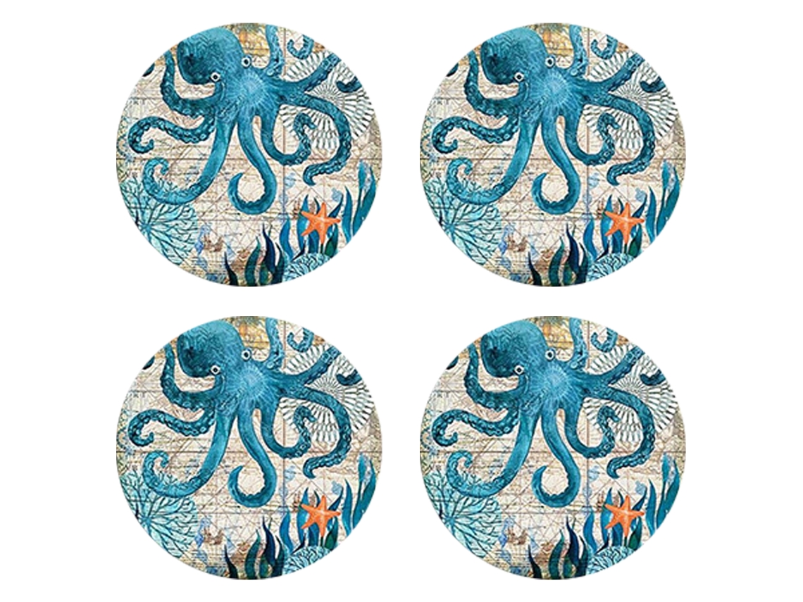 Posavasos de piedra con soporte, base de corcho con temática de playa tropical, para regalos de nuevo hogar NEVEANCE