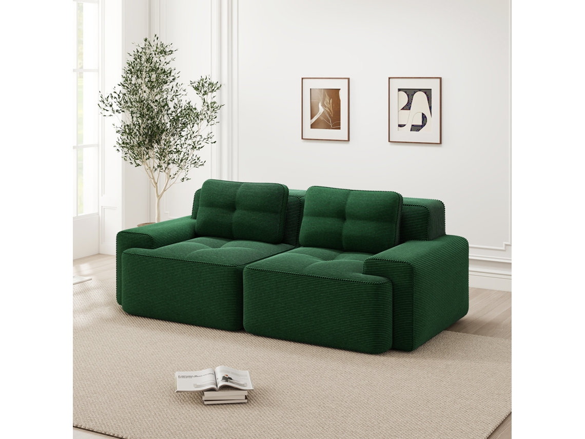 Sofá Modular Boneless - 2 Plazas, Moderno, Asiento Profundo, Corduroy, Cama - Verde