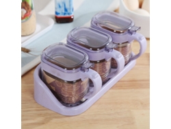 2026da-set De 3 Frascos De Especias De Vidrio Transparente Con Tapa, Cuchara Y Base Morada Para Cocina
