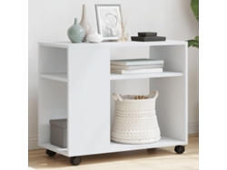 Mesa Auxiliar | Mesa Lateral Con Ruedas Madera Ingeniería Blanco 70x35x60 Cm
