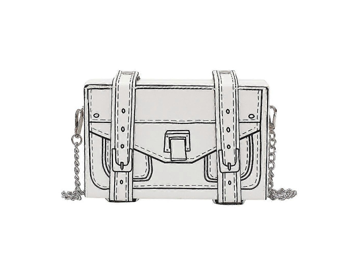 Bolso bandolera cuadrado blanco de piel sintética con cadena, diseño de dibujos animados, tipo mensajero