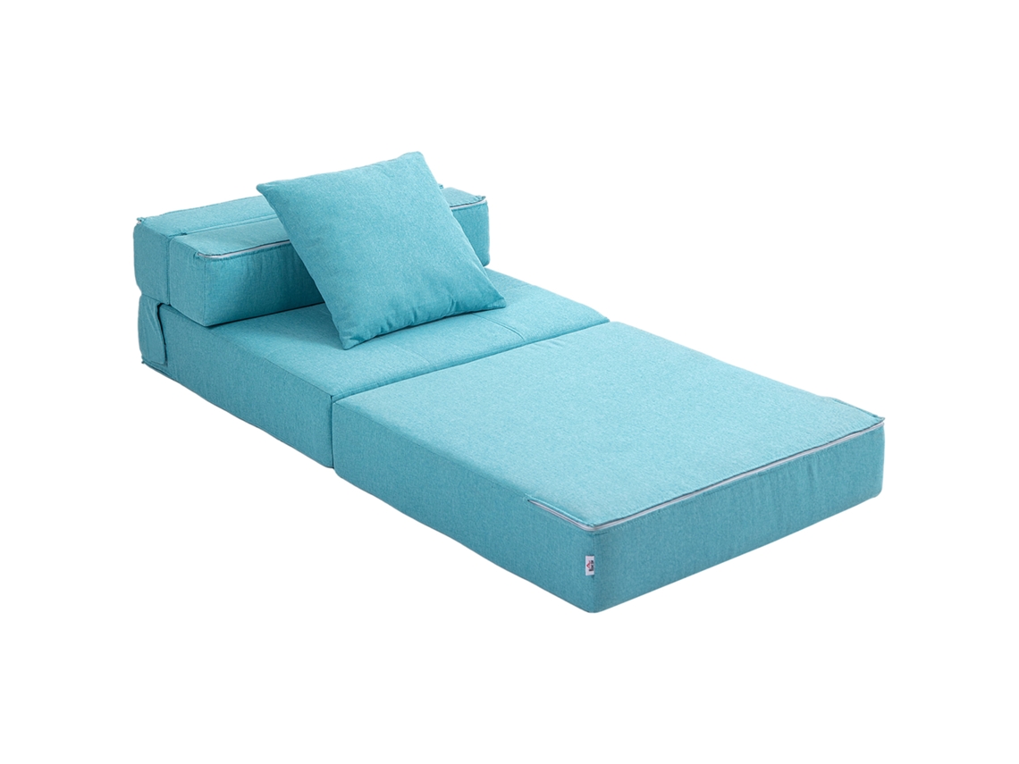 Sofá-cama Convertível De 1 Lugar Com 1 Almofada Removível, Tecido Azul