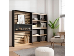Librería estantería 230x186x25cm Salón Comedor Oficina Chimenea eléctrica Roble y negro