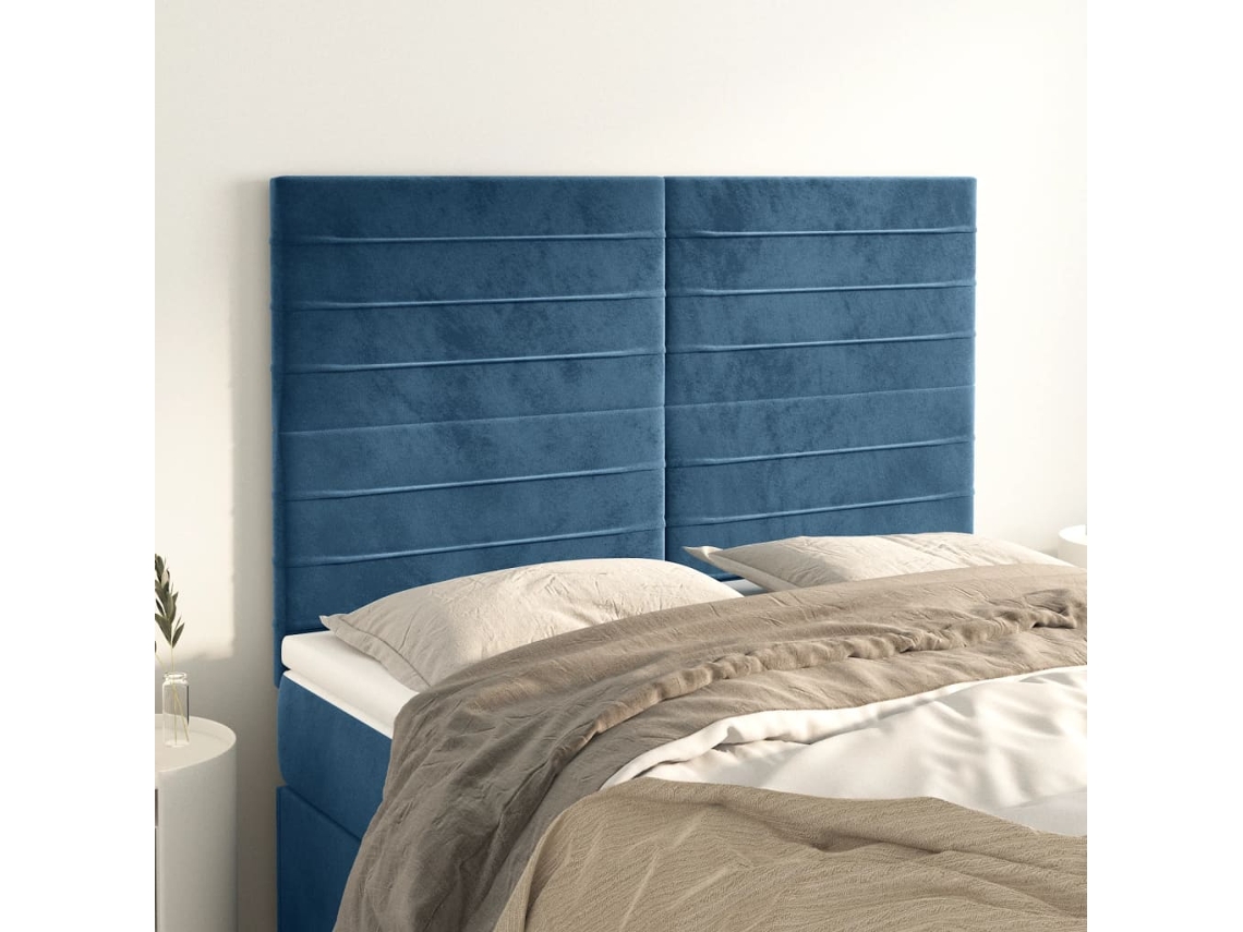Cabeceros 4 Unidades Terciopelo Azul Oscuro 72x5x78/88 Cm