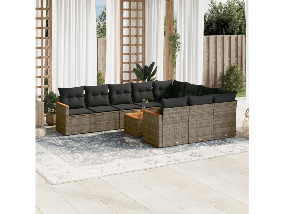 Conjunto de sofás de jardín de 11 piezas DKD Home Decor con cojines de mimbre gris