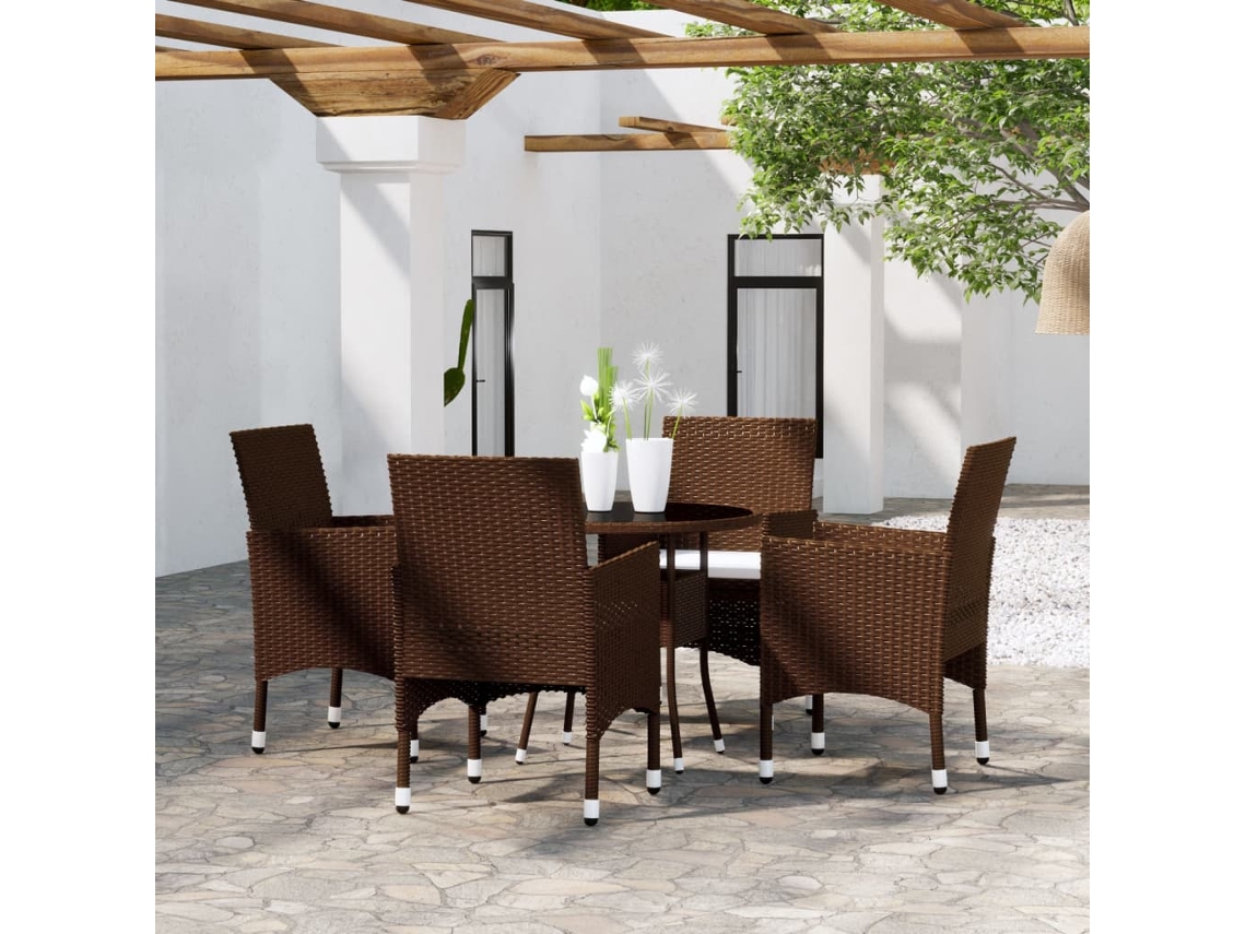 Juego de comedor de jardín de 5 piezas de mimbre sintético marrón Dkd Home Decor