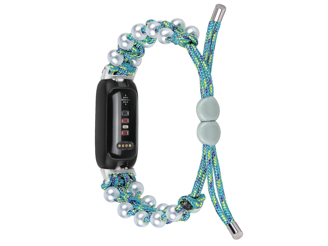 Correa trenzada arcoíris para Fitbit Inspire 3, pulsera ajustable con decoración de perlas para reloj inteligente Ly Ebike