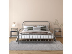 Mesitas de Noche LOVELY HOME Mesinha 2 Pcs Metal Cinzento e Vidro Preto