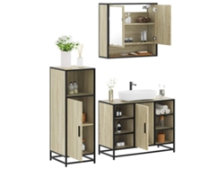 Juego de muebles de baño de 3 piezas, derivados de madera de roble, Sonoma