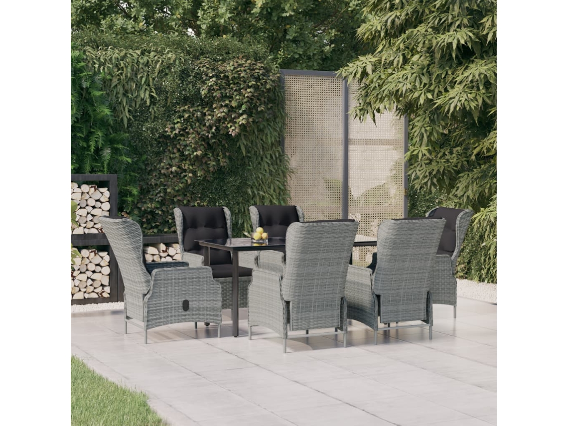 Conjunto 7 Piezas De Jantar Para Jardim Vime Pe Cinzento Claro Dkd Home Decor