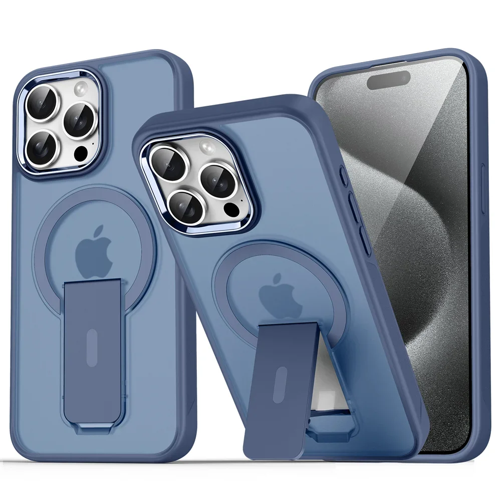 (iphone 11 Pro Max, Azul) Funda Magnética Plegable Magsafe Para Iphone, Cubierta Trasera Semitransparente Mate