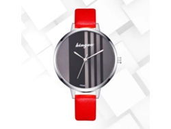 Reloj De Pulsera De Cuarzo Para Mujer Con Correa De Piel Sintética, Estilo Sencillo, Esfera Redonda Roja.