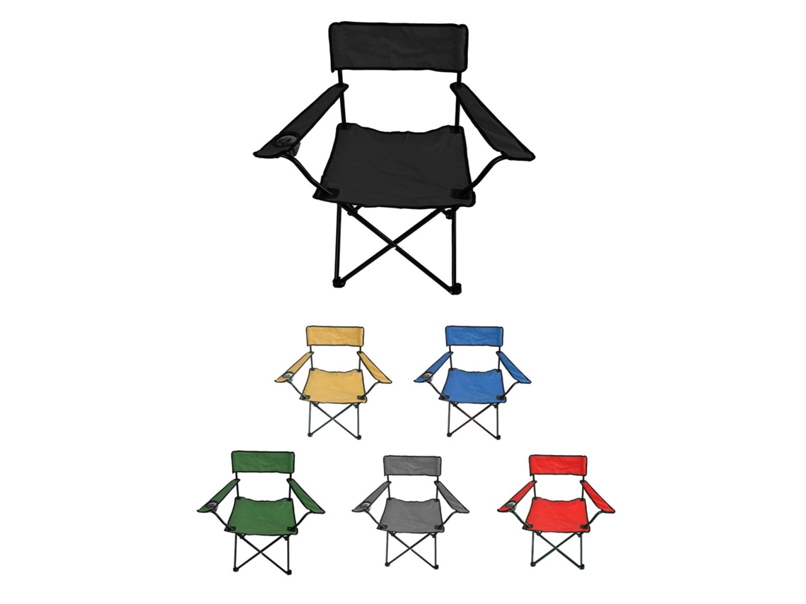 Silla De Camping Plegable Con Portavasos | Metal Y Lona | 80x80x50 Cm Negra
