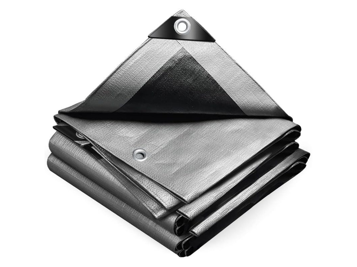 Lona Protectora Resistente E Impermeable Fabricada En Polietileno De 160 G/m², De Color Gris Y Negro, De 3x4 M.