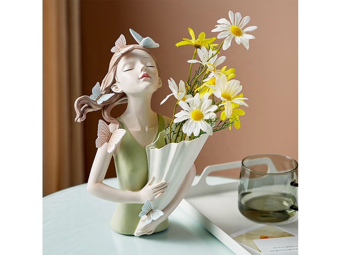 Jarrón de Flores con Mariposas para Decoración de Mesa, Fabricado en Resina.