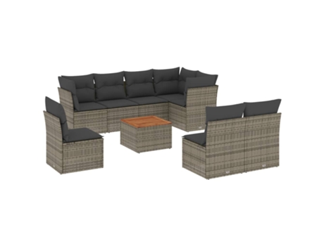 Conjunto 9 de muebles de jardín VIDAXL y cojines ratán sintético gris