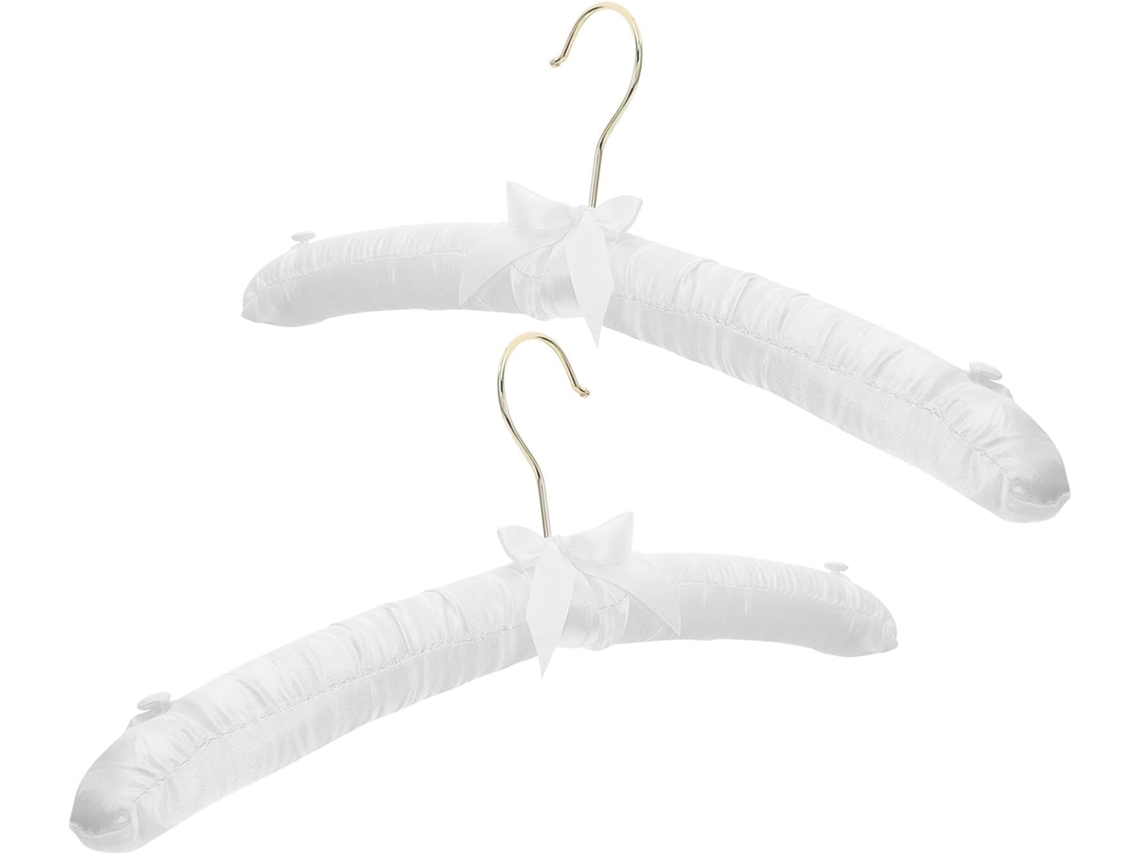 Juego 2 Perchas Blancas Acolchadas Espuma 38 Ganchos Dorados Botones Antideslizantes Vestidos Novia Delicada