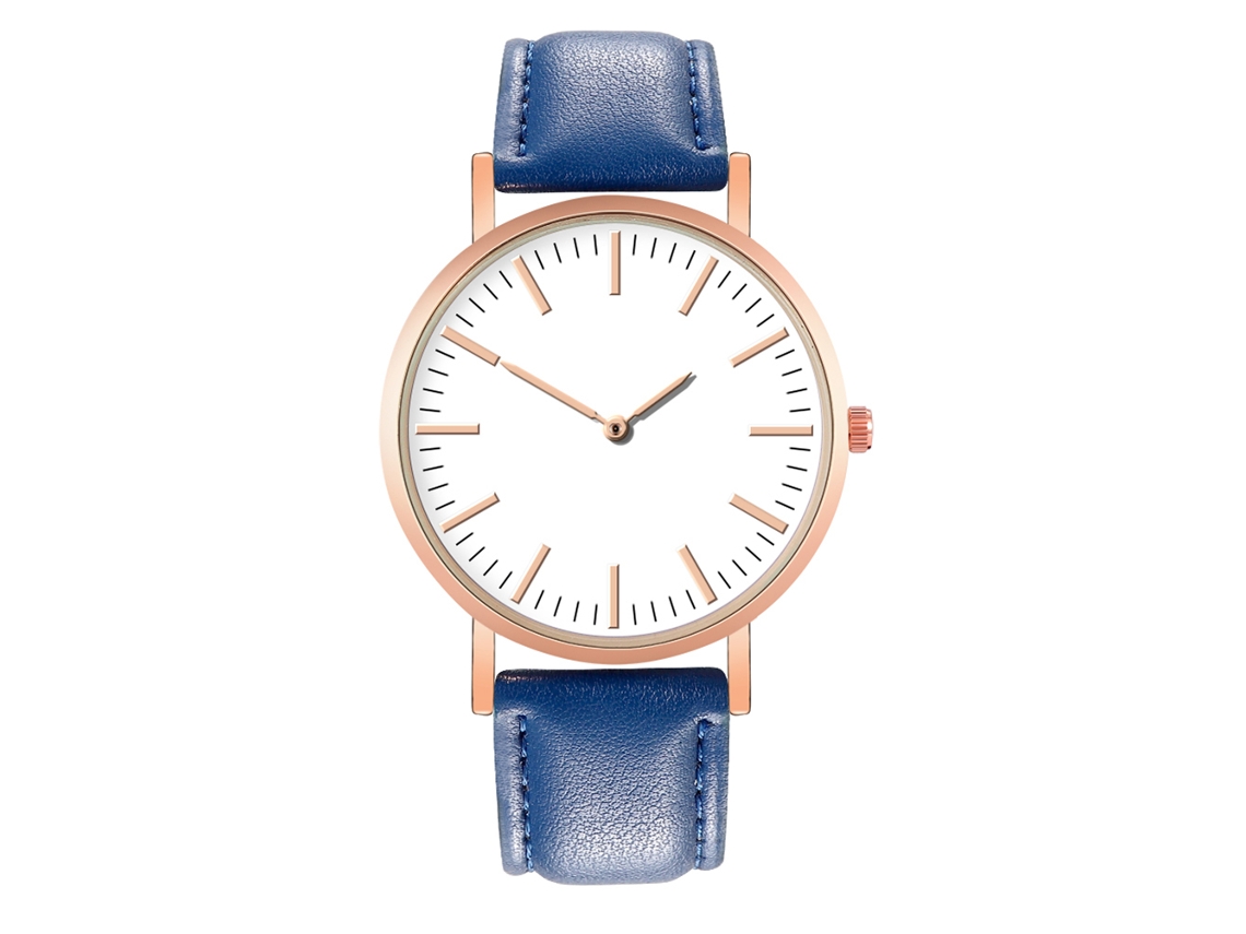 Reloj de pulsera de moda para mujer con correa de PU, esfera redonda y movimiento de cuarzo (azul)