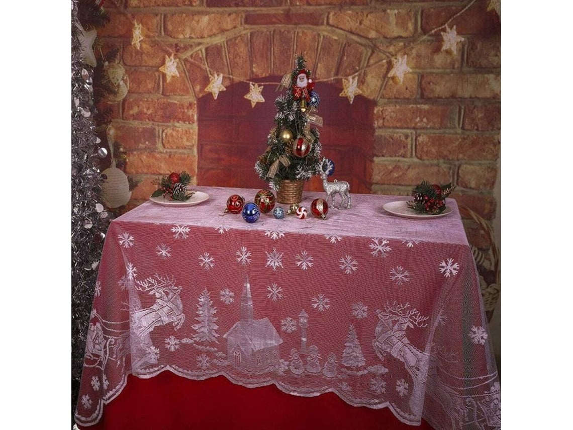 Rebe-mantel Rectangular Navideño 160x230cm Poliéster Patrón De Renos Y Copos De Nieve