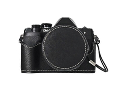 Estuche de cuero semienvuelto con tapa de lente para cámara Olympus OM DE M10 Mark IV