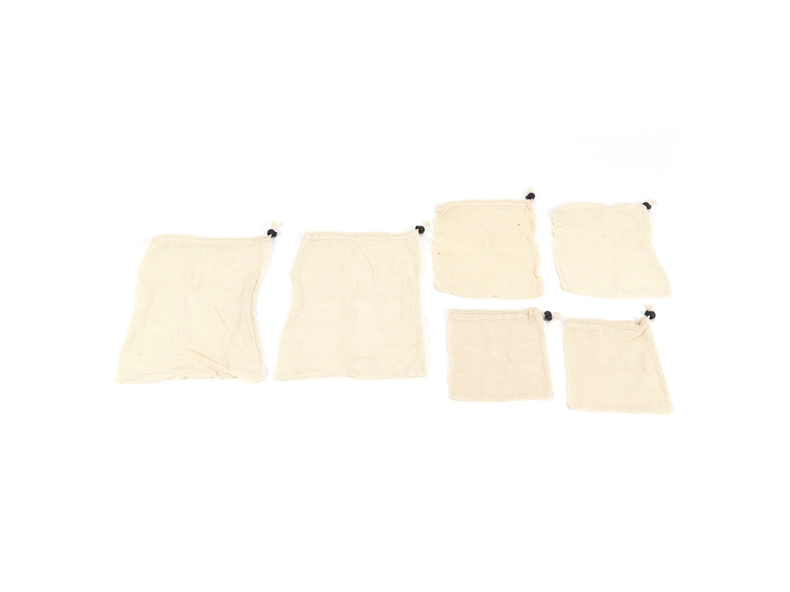 Bolsas De Almacenamiento Reutilizables De Malla De Algodón Con Cordón, 6 Unidades, Para Frutas Y Compras.