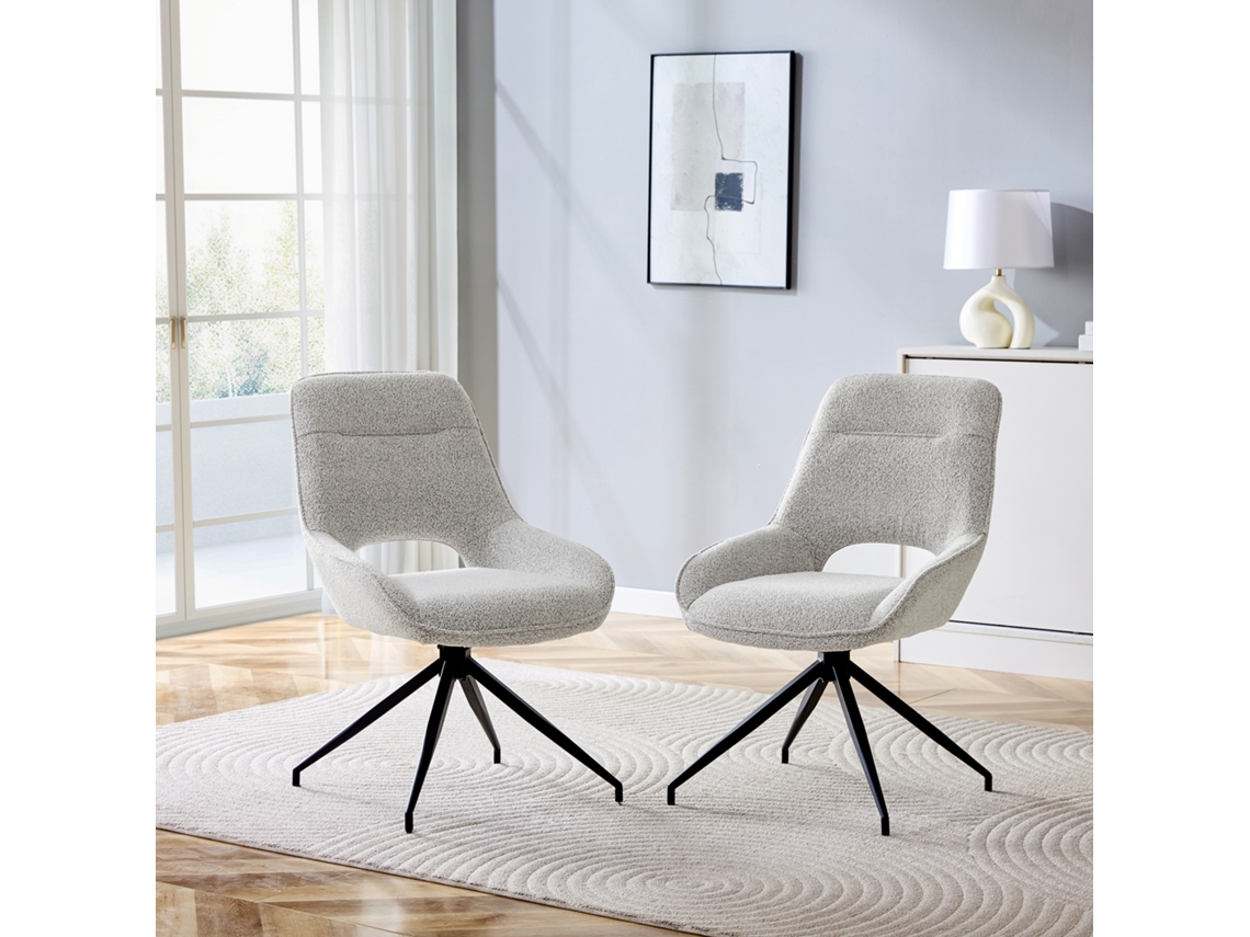 Juego De 2 Sillas De Comedor Con Giro De 360°, Tapizadas En Tela Beige Grisácea.