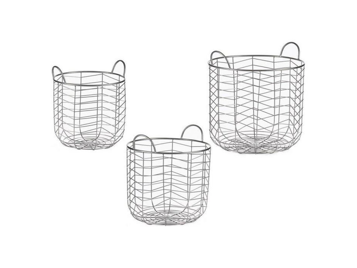Juego de cestas redondas de metal plateado (3 piezas)