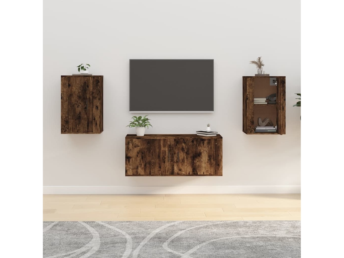 Estantería/Muebles de TV de Pared 2 Pzs 40X34,5X60 Cm Roble Ahumado