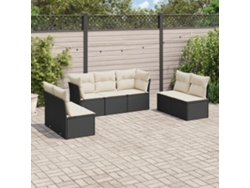Conjunto de sofá de jardín de 7 piezas con cojines de mimbre negro de DKD Home Decor