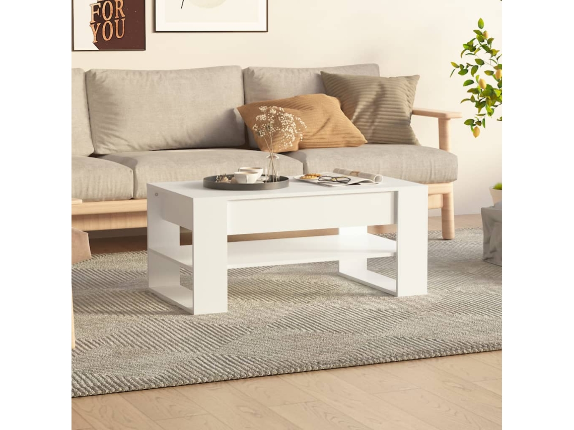 Mesa de Centro Apoyo 102X55X45 cm Madera Procesada Blanco