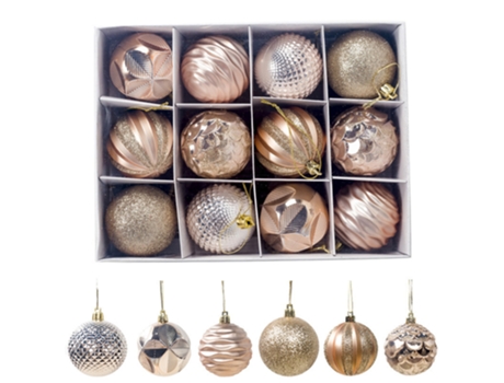 12 adornos de bolas de Navidad para decoración de árbol de Navidad, caja de regalo reutilizable de 2,36 pulgadas para vacaciones y fiestas, dorado