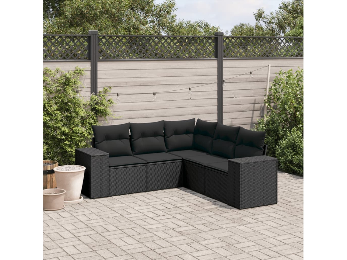 Conjunto de 5 sofás de jardín con cojines de mimbre sintético negro, Dkd Home Decor