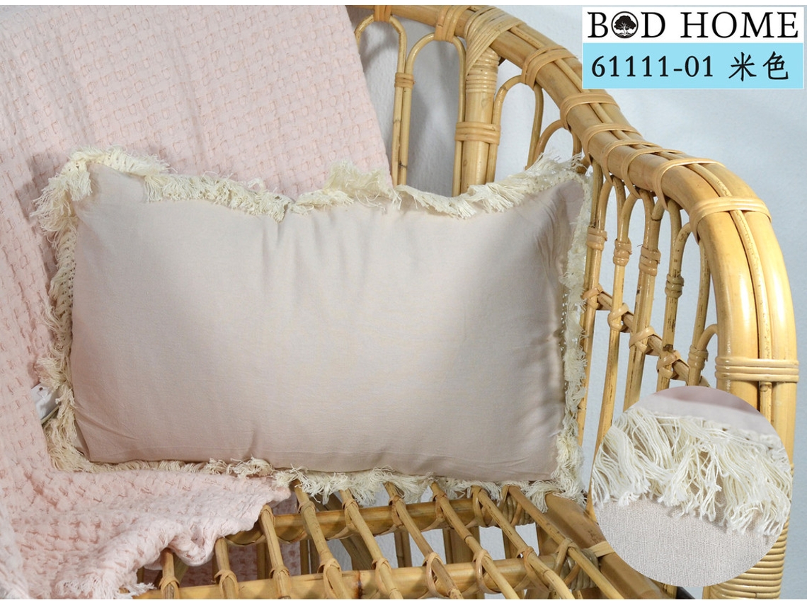 Almofada Com Franjas Totalmente Embrulhada Bege 30*50 Cm BOD HOME