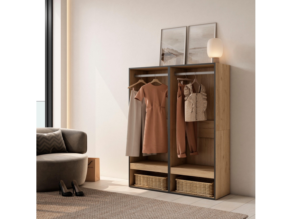 Vestidor abierto, 120x145x35 cm, Dormitorio, habitación, Armario, perchero, Roble SKRAUT HOME