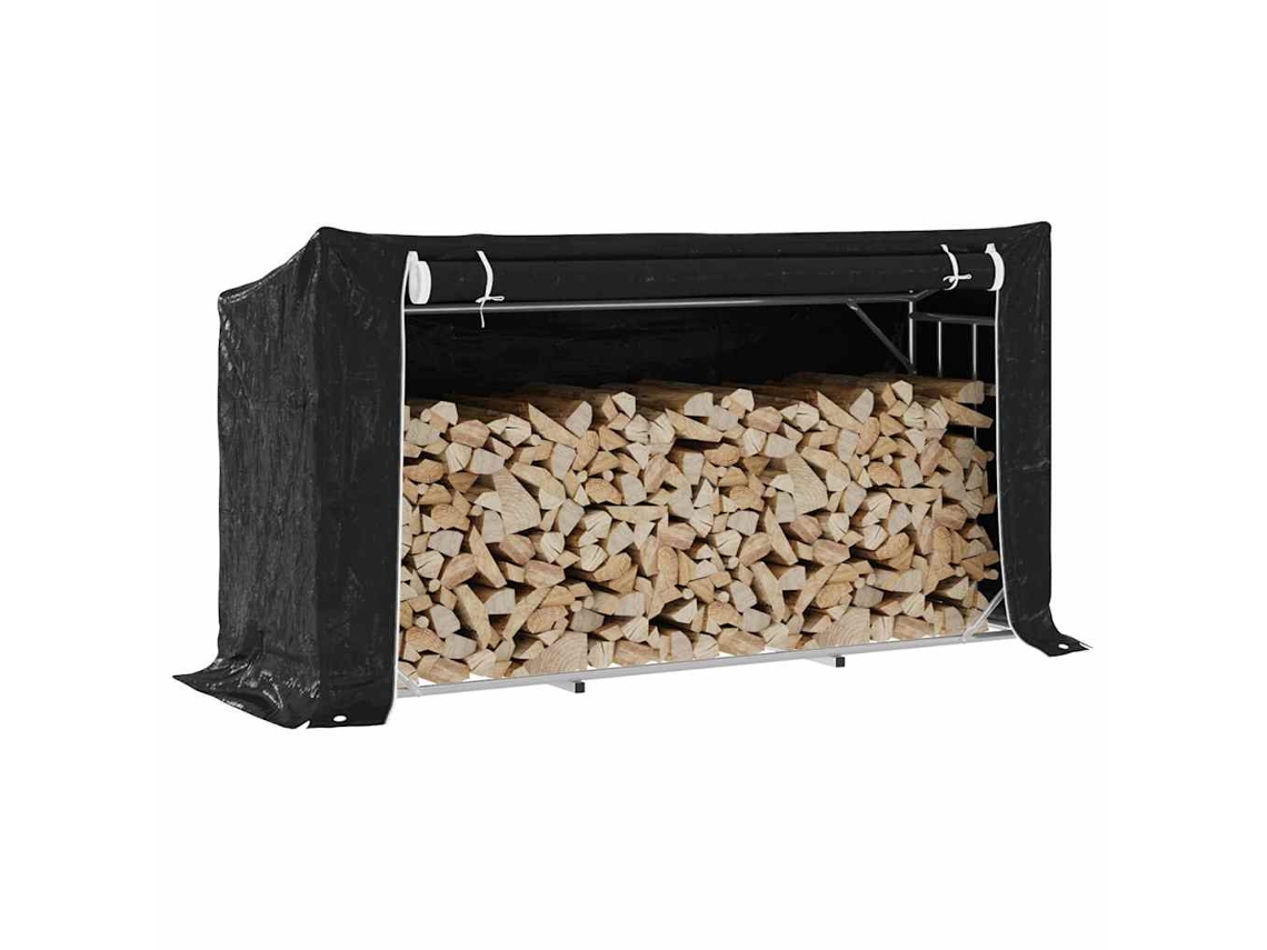 Leñero con protección contra la lluvia, 200,5 x 60,5 x 110,5 cm, acero galvanizado, LOVELY HOME