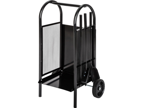 Carrito para Leña con Pala, Atizador Y Escobilla TECTAKE (Negro -Metal-42,5 x 38 x 80,5 cm)