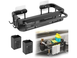Organizador De Pared Negro Inox Sin Perforación C/ 2 Soportes P/ Palitos E 2 Ganchos