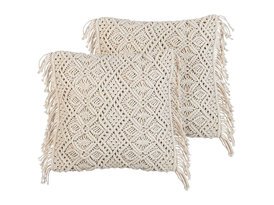 Cojines decorativos con flecos BELIANI Pattan de Algodón Beige 45x45x10