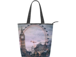 Bolso Grande Cierre Cremallera Estampado London Eye 28 X 10 34 Cm Resistente