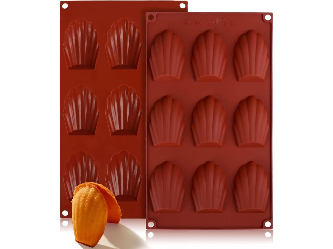 Moldura De Madalena De Silicone - 2 Embalagens - 29 X 17 Cm - Não Adesiva - 9 Cavidades (marrom Escuro)